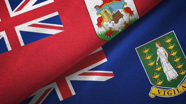 Bermudas e Islas Vírgenes Británicas dos banderas tela textil, textura de la tela — Foto de Stock