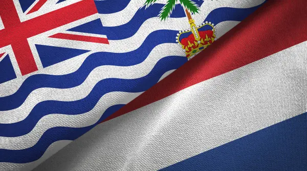 Territorio Indiano Britannico e Paesi Bassi due bandiere tessuto — Foto Stock