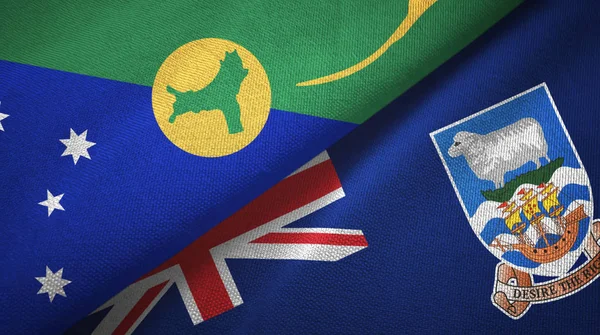 Christmas Island and Falkland Islands two flags textile cloth, fabric texture