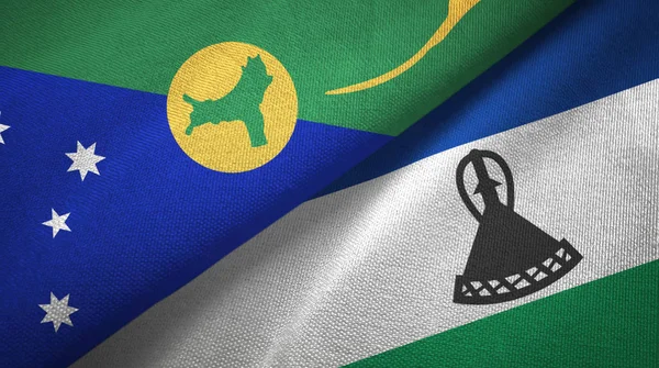 Vánoční ostrov a Lesotho dvě vlajky textilní látky, textura tkaniny — Stock fotografie