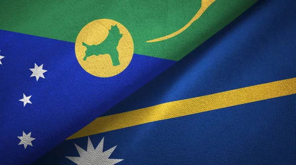 Isla de Navidad y Nauru dos banderas tela textil, textura de la tela — Foto de Stock