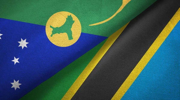 Christmas Island and Tanzania two flags textile cloth, fabric texture — Φωτογραφία Αρχείου