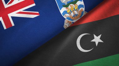 Falkland Adaları ve Libya iki bayraklı tekstil kumaşı, kumaş dokusu