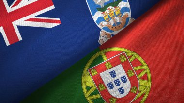 Falkland Adaları ve Portekiz iki bayrak tekstil kumaşı, kumaş dokusu