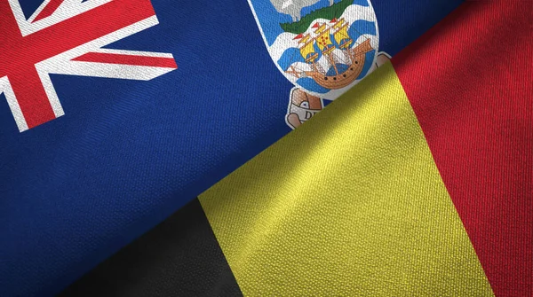 Islas Malvinas y Bélgica dos banderas tela textil, textura de la tela — Foto de Stock