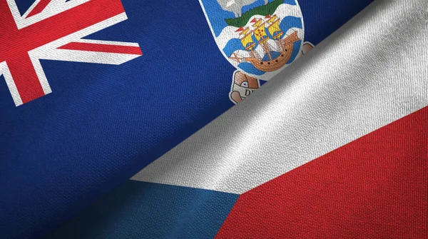 Islas Malvinas y República Checa dos banderas tela textil, textura de la tela —  Fotos de Stock