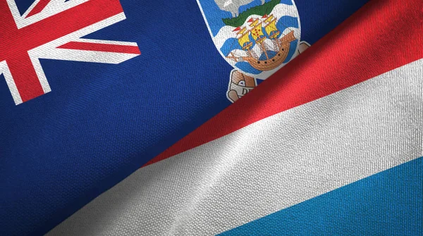 Isole Falkland e Lussemburgo due bandiere tessuto, tessitura tessuto — Foto Stock
