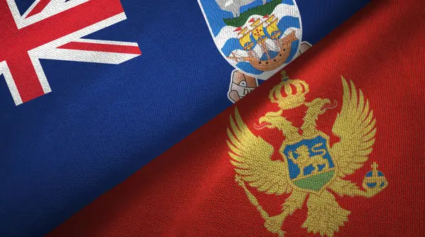 Falklandsöarna och Montenegro två flaggor textilduk, textur — Stockfoto