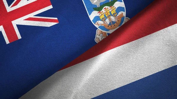 Isole Falkland e Paesi Bassi due bandiere tessuto, tessitura tessuto — Foto Stock