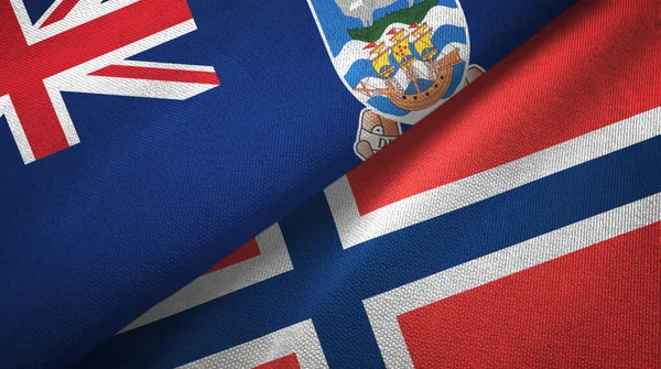 Ilhas Malvinas e Noruega duas bandeiras pano têxtil, textura de tecido — Fotografia de Stock