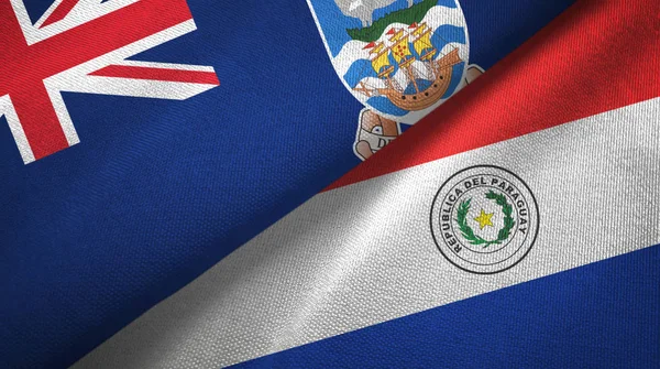Isole Falkland e Paraguay due bandiere tessuto, tessitura del tessuto — Foto Stock