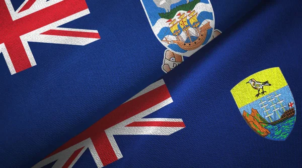 Falklandsöarna och Sankt Helena två flaggor textilduk, textur — Stockfoto