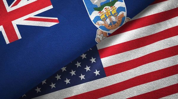 Falkland Islands and United States two flags textile cloth, fabric texture — ストック写真