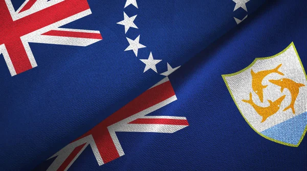 Islas Cook y Anguila dos banderas tela textil, textura de la tela — Foto de Stock