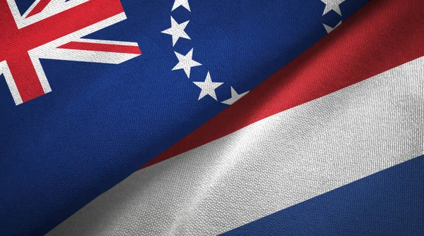 Isole Cook e Paesi Bassi due bandiere tessuto, tessitura tessuto — Foto Stock