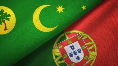 Cocos Keeling Adaları ve Portekiz iki bayrak tekstil kumaşı, kumaş dokusu