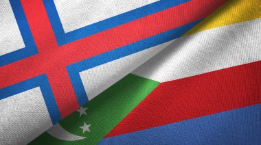 Faroe Adaları ve Komoros iki bayrak tekstil kumaşı, kumaş dokusu