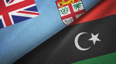 Fiji ve Libya iki bayrak tekstil kumaşı, kumaş dokusu