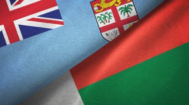 Fiji ve Madagaskar iki bayrak tekstil kumaşı, kumaş dokusu