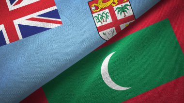 Fiji ve Maldivler iki bayrak tekstil kumaşı, kumaş dokusu