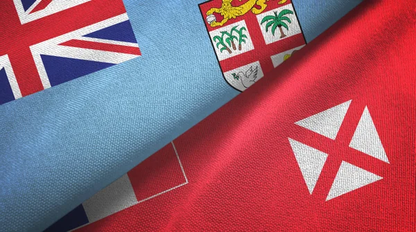 斐济、瓦利斯和富图纳两国国旗纺织品，面料质感 — 图库照片