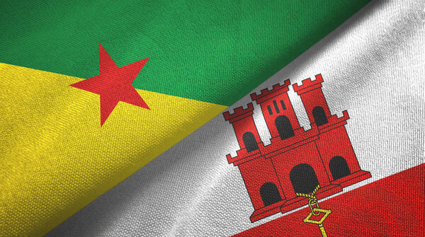 Французская Гвиана и Гибралтар два флага текстильная ткань, текстура ткани
