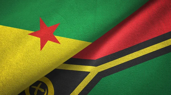 Frans-Guyana en Vanuatu twee vlaggen textiel doek, stof textuur — Stockfoto