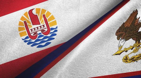 Polinesia Francesa y Samoa Americana dos banderas tela textil, textura de la tela — Foto de Stock