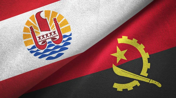 フランス領ポリネシアとアンゴラの2つの旗の織物、生地の質感 — ストック写真