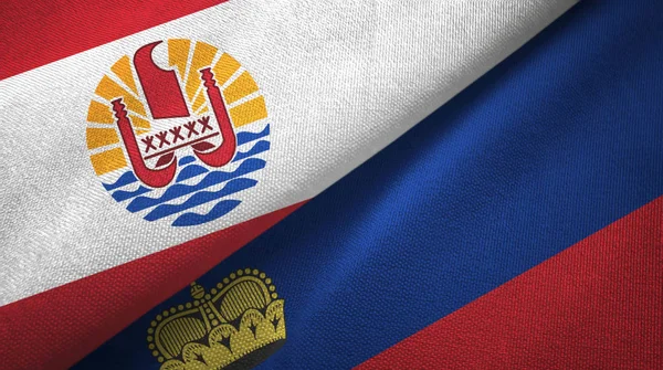 Polinesia Francesa y Liechtenstein dos banderas tela textil, textura de la tela — Foto de Stock