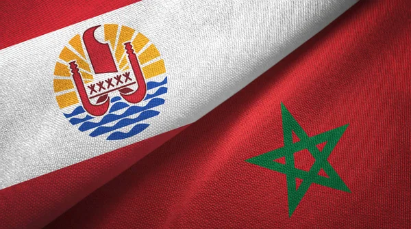 French Polynesia and Morocco two flags textile cloth, fabric texture