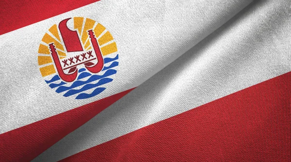 Franska Polynesien och Polen två flaggor textilduk, textur — Stockfoto