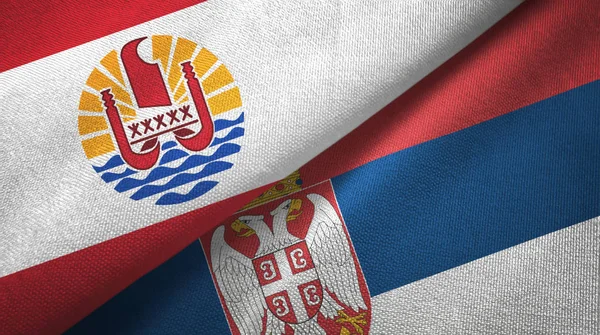 Polinesia Francesa y Serbia dos banderas tela textil, textura de la tela —  Fotos de Stock