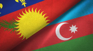 Guadeloupe ve Azerbaycan iki bayrak tekstil kumaşı, kumaş dokusu
