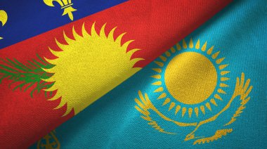 Guadeloupe ve Kazakistan iki bayrak tekstil kumaşı, kumaş dokusu