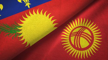 Guadeloupe ve Kırgızistan iki bayrak tekstil kumaşı, kumaş dokusu