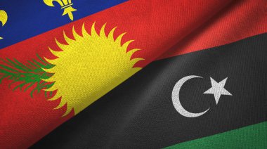Guadeloupe ve Libya iki bayraklı kumaş, kumaş dokusu