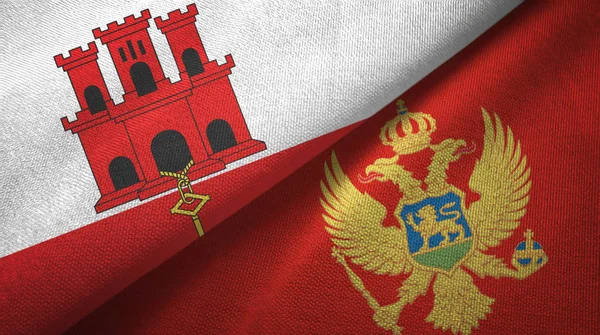 Gibraltar och Montenegro två flaggor textilduk, tyg struktur — Stockfoto