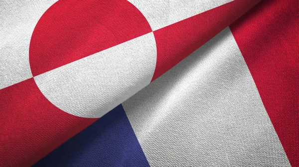 Groenlandia y Francia dos banderas tela textil, textura de la tela —  Fotos de Stock