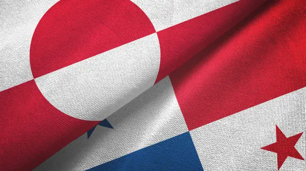 Grenlandia i Panama dwie flagi tkaniny tekstylne, tekstura tkaniny — Zdjęcie stockowe