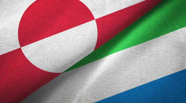 Grenlandia i Sierra Leone dwie flagi tkaniny tekstylne, tekstura tkaniny — Zdjęcie stockowe