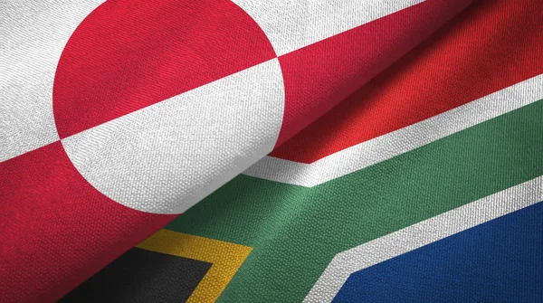 Groenlandia y Sudáfrica dos banderas tela textil, textura de la tela — Foto de Stock