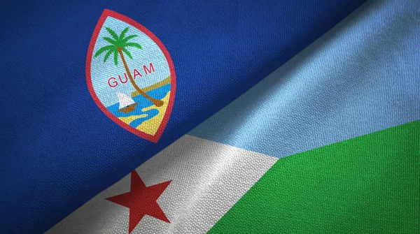 Guam and Djibouti two flags textile cloth, fabric texture — Stock Photo, Image