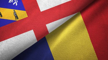 Herm ve Romanya tekstil kumaşı ve kumaş dokusuna iki bayrak dikti