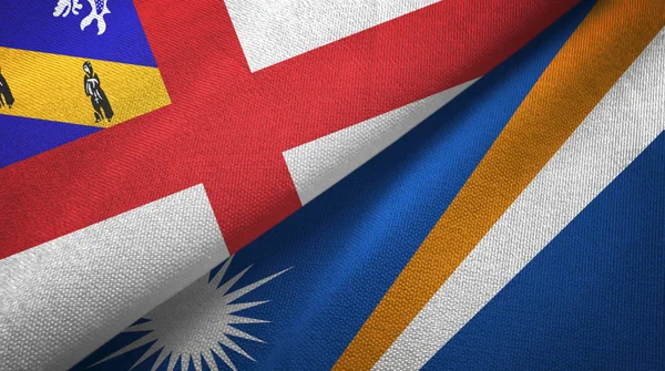 Herm e Marshall Isole due bandiere tessuto, tessitura tessuto — Foto Stock