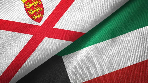 Jersey en Koeweit twee vlaggen textiel doek, stof textuur — Stockfoto