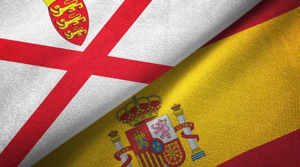 Jersey and Spain two flags textile cloth, fabric texture