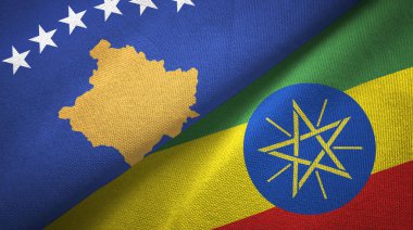 Kosova ve Etiyopya tekstil kumaşı ve kumaş dokusuna iki bayrak dikti