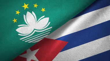 Makao ve Küba iki bayrak tekstil kumaşı, kumaş dokusu