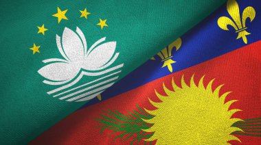 Macau ve Guadeloupe iki bayraklı kumaş, kumaş dokusu